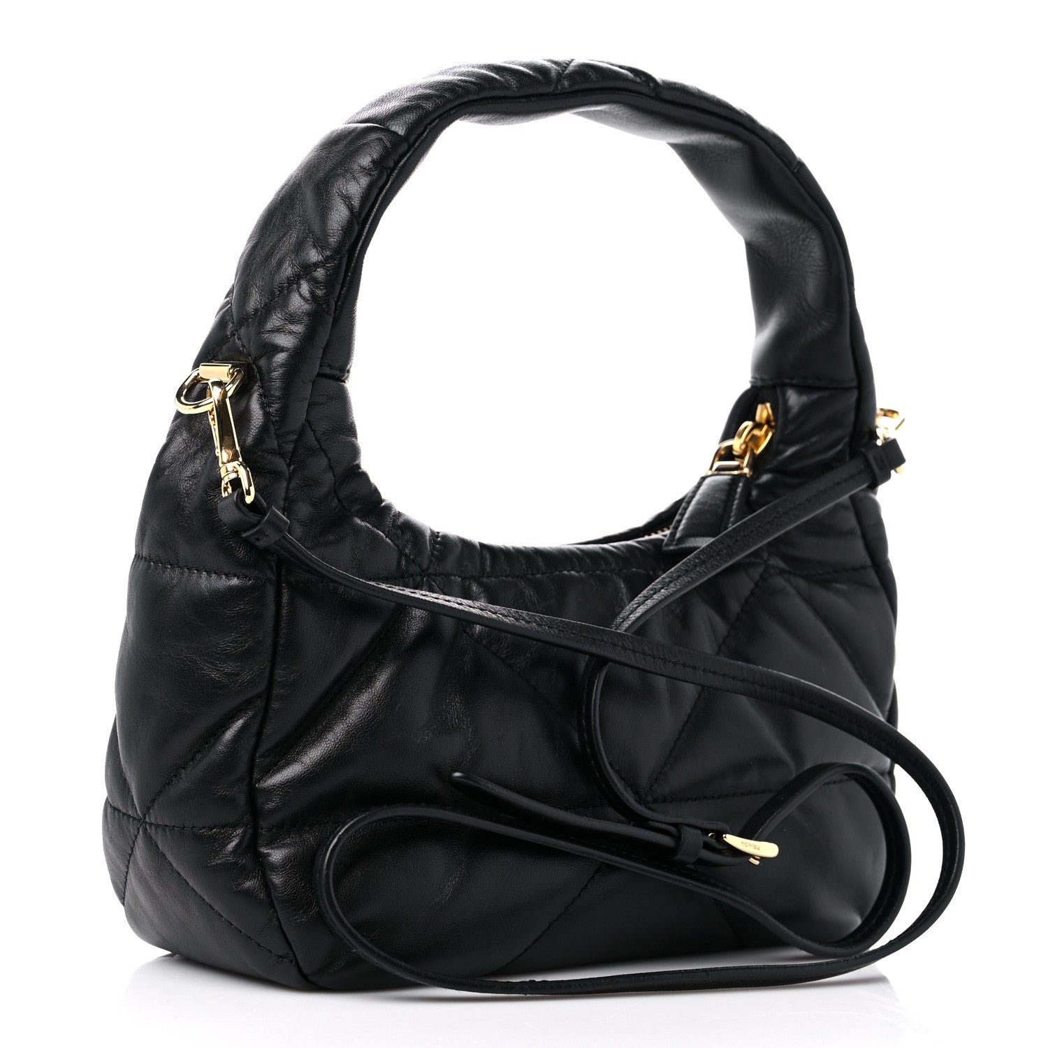 Prada Nappa Triangle Stitched Mini Zippered Hobo Bag Black 3 of 9