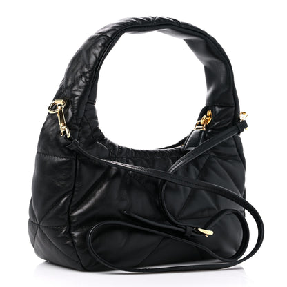 Prada Nappa Triangle Stitched Mini Zippered Hobo Bag Black 3 of 9