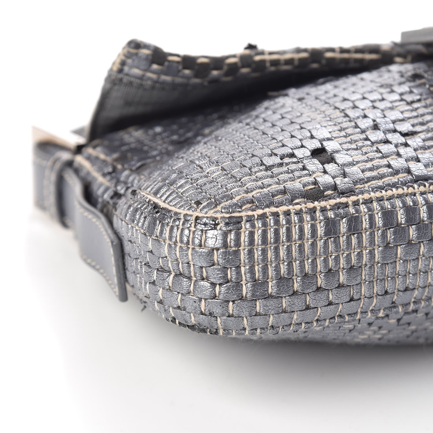 Fendi Metallic Lambskin Woven Baguette Light Grey 15 of 19