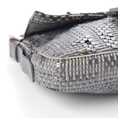 Fendi Metallic Lambskin Woven Baguette Light Grey 15 of 19