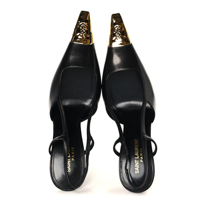 Saint Laurent Smooth Calfskin Jeanne 110 Slingback Pumps 39.5 Black 2 of 9