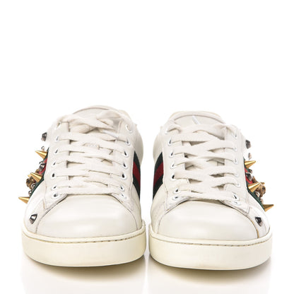 Gucci Mens Calfskin Web Studded Ace Sneakers 9 White 2 of 10
