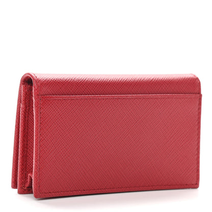 Prada Saffiano Metal Bi-Fold Card Holder Wallet Fuoco 3 of 7