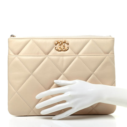 Chanel Shiny Goatskin Quilted Chanel 19 Pouch Beige 2 of 8