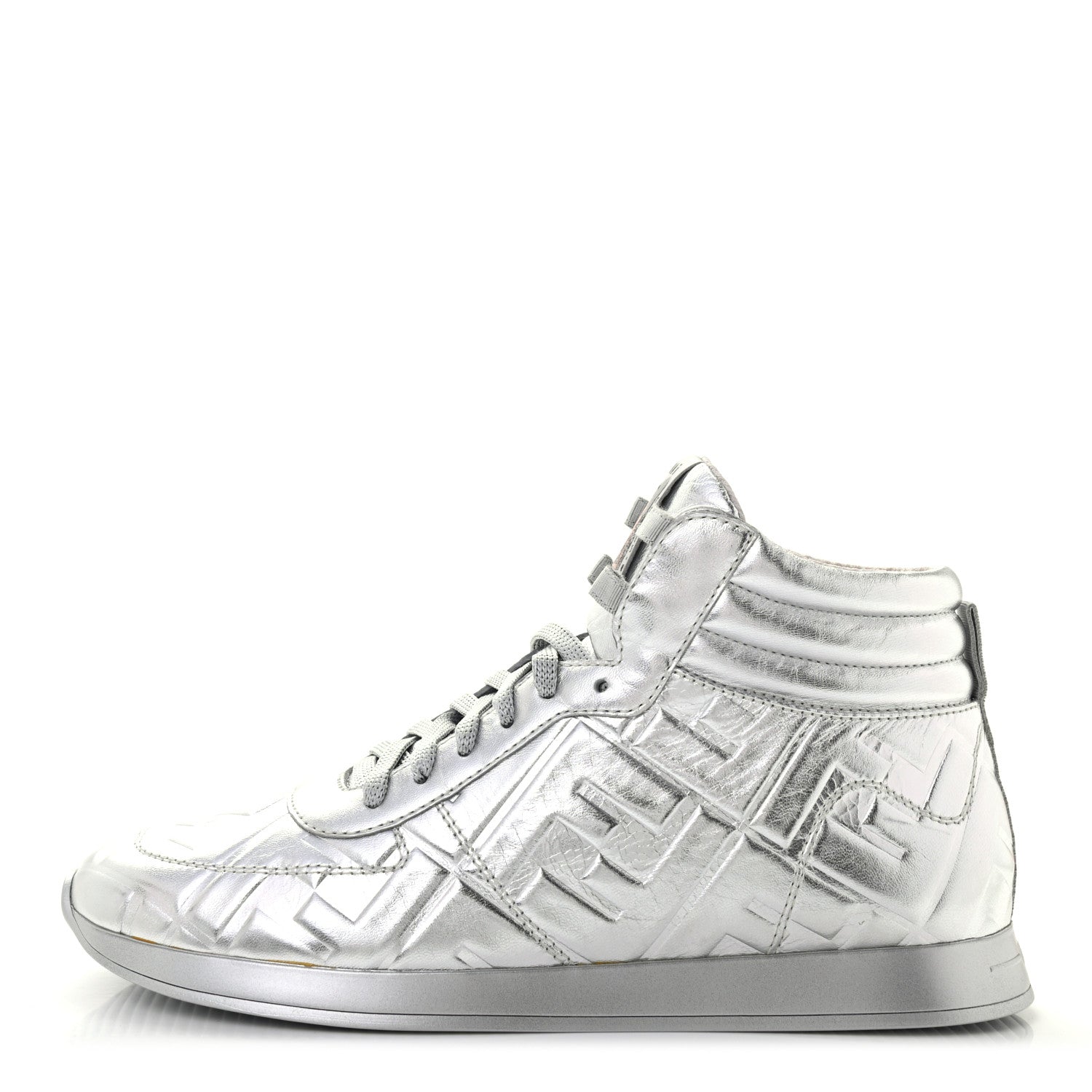 Fendi X NICKI MINAJ Metallic Nappa Macro FF Embossed Prints On High Top Sneakers 39 Silver 1 of 8