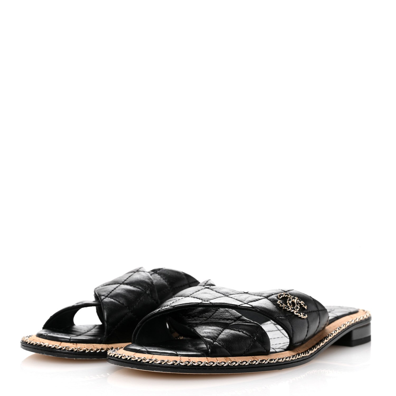 Chanel Lambskin Quilted Chain CC Sandals 39 Black 4 of 9