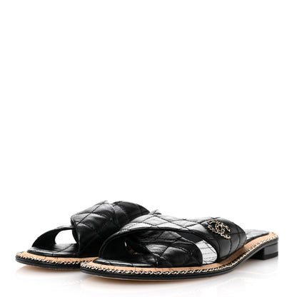 Chanel Lambskin Quilted Chain CC Sandals 39 Black 4 of 9
