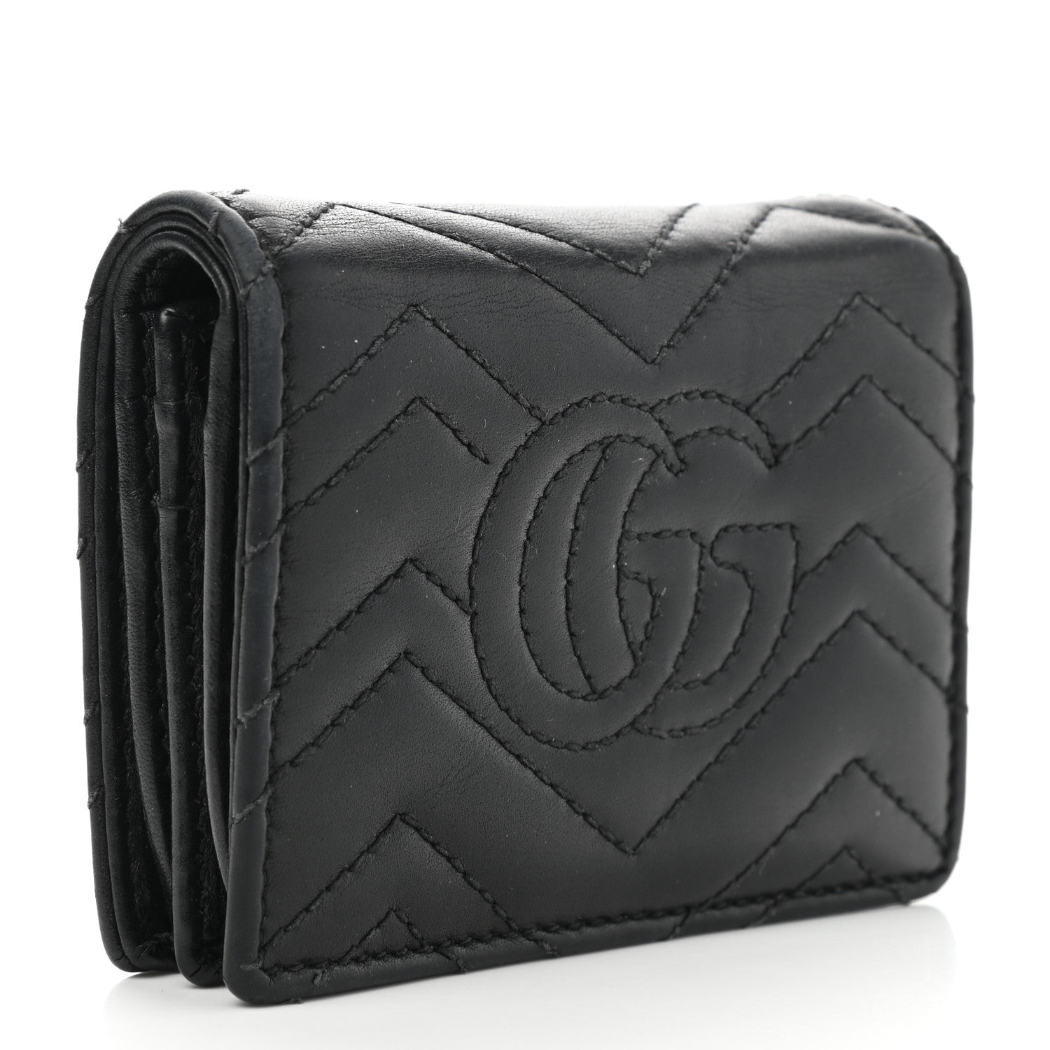 Gucci Calfskin Matelasse GG Marmont Card Case Wallet Black 3 of 8