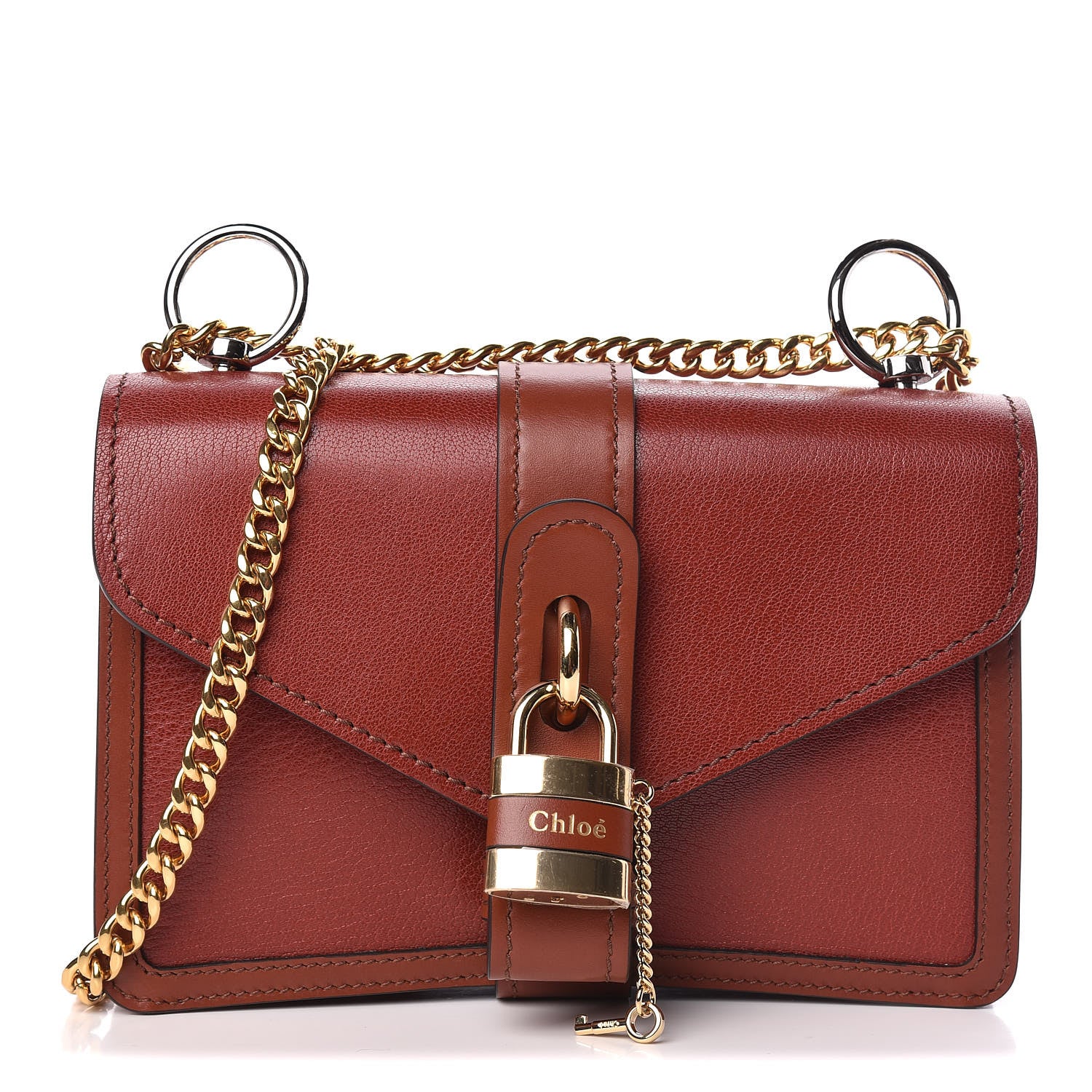 Chloe Shiny Goatskin Calfskin Aby Chain Shoulder Bag Sepia Brown 1 of 9