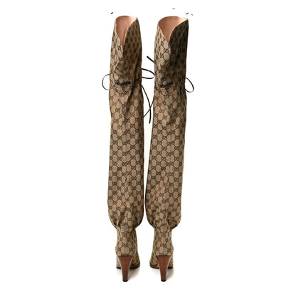 Gucci Monogram Over The Knee Boots 37.5 Beige Ebony 4 of 11