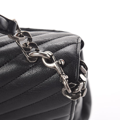Saint Laurent Sheepskin Matelasse Chevron Monogram Large College Satchel Black 12 of 12