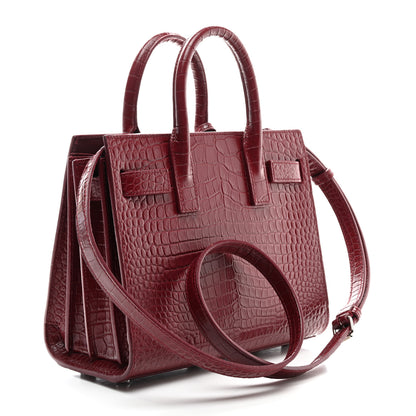 Saint Laurent Calfskin Crocodile Embossed Nano Sac De Jour Red 3 of 10