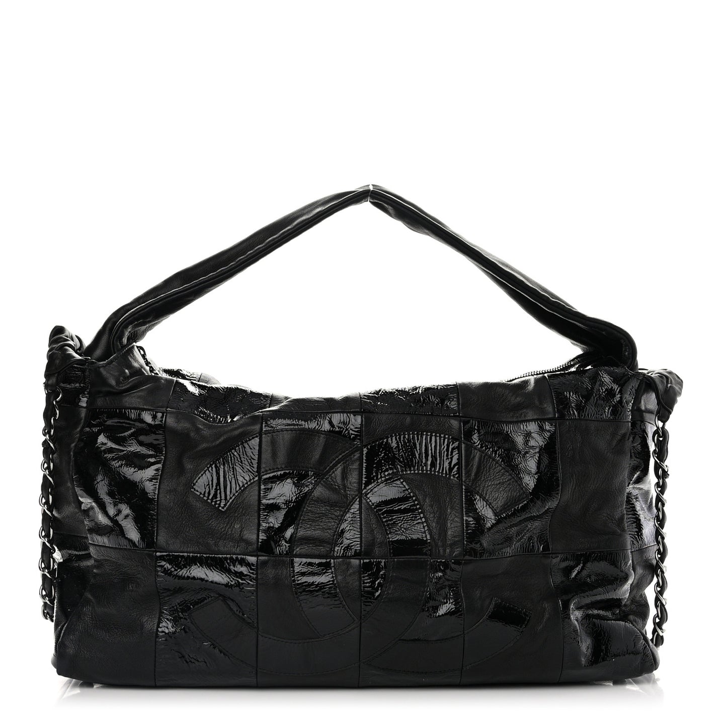 Lambskin Patent Calfskin Brooklyn Patchwork Hobo Black