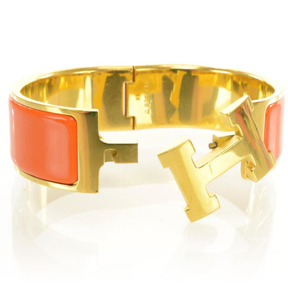 Hermes Enamel Clic Clac H Bracelet Wide Orange Gold 3 of 6