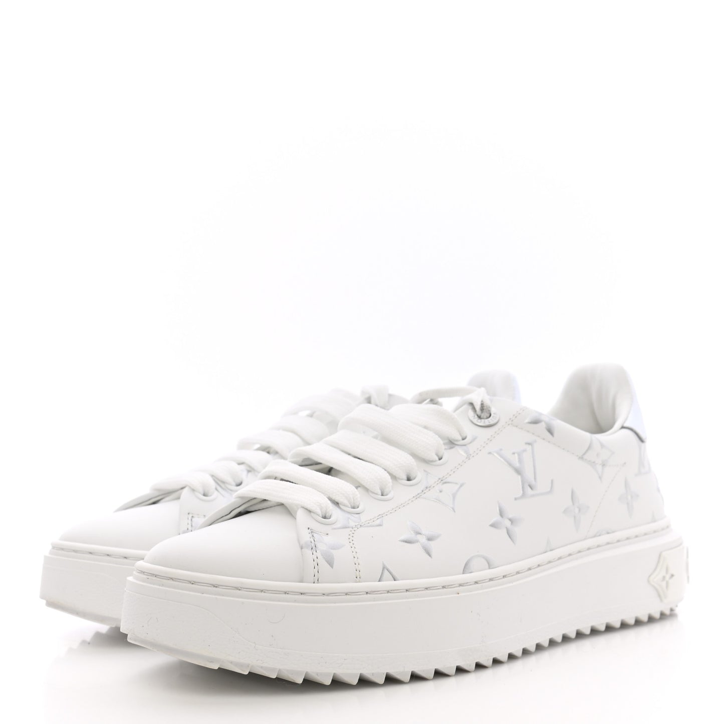 Calfskin Monogram Debossed Time Out Sneakers 38 White Silver