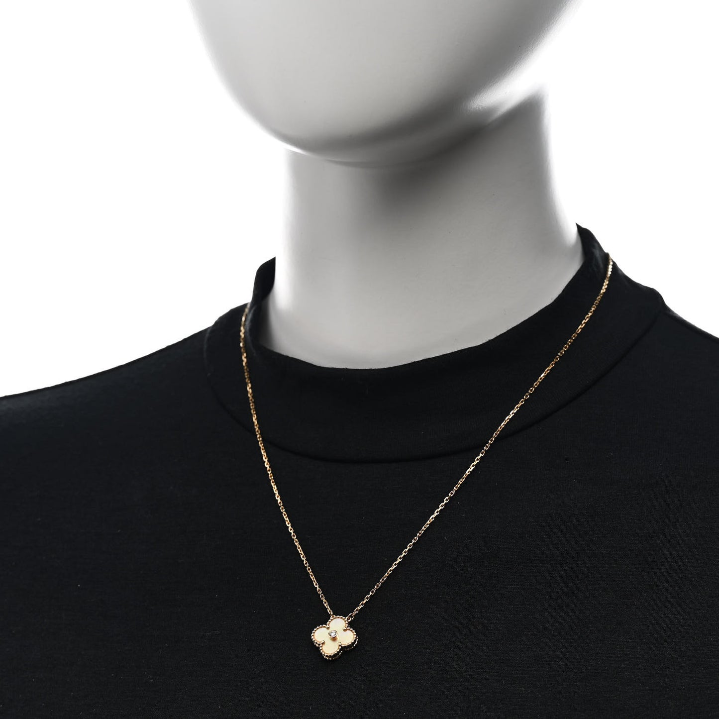 18K Yellow Gold Diamond Yellow Mother of Pearl Vintage Alhambra Pendant Necklace