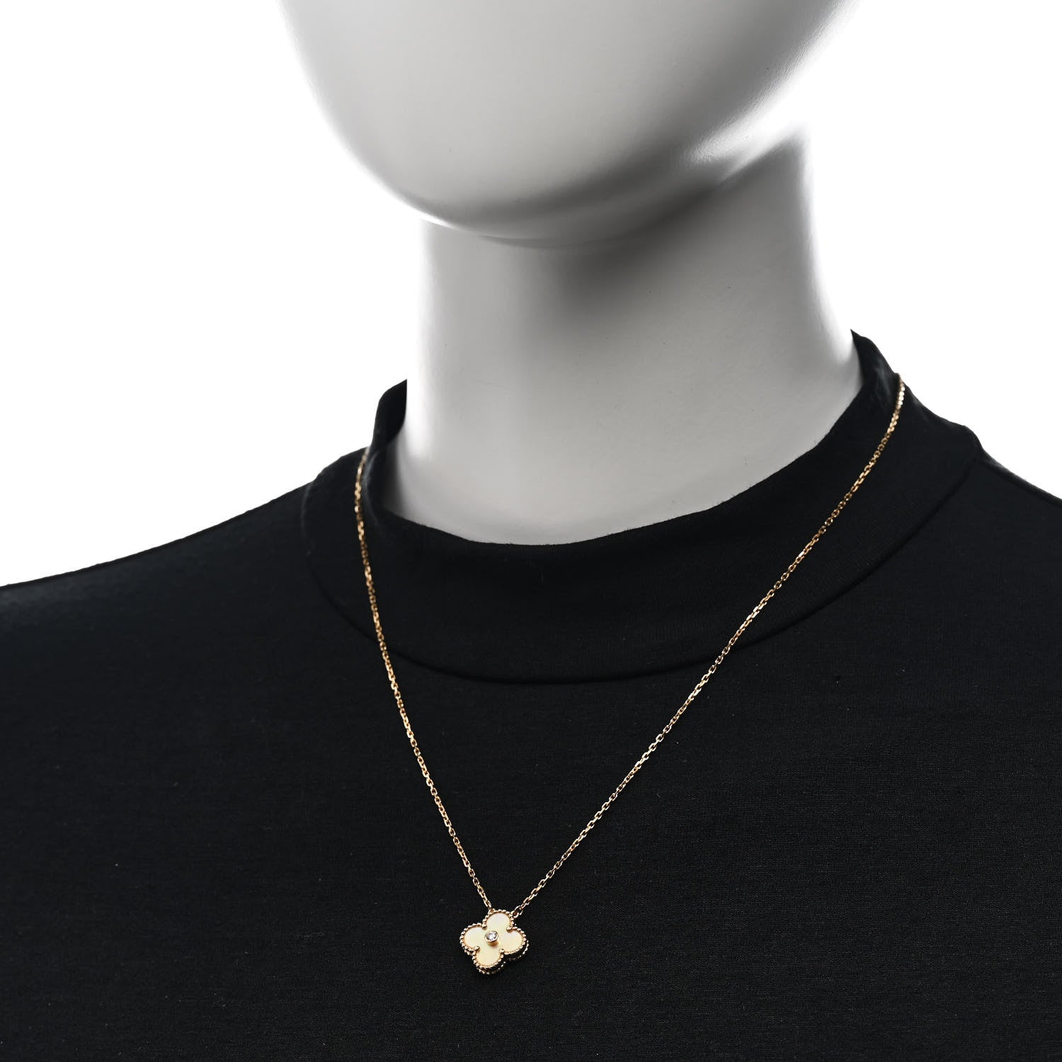 Van Cleef & Arpels 18K Yellow Gold Diamond Yellow Mother of Pearl Vintage Alhambra Pendant Necklace 2 of 7