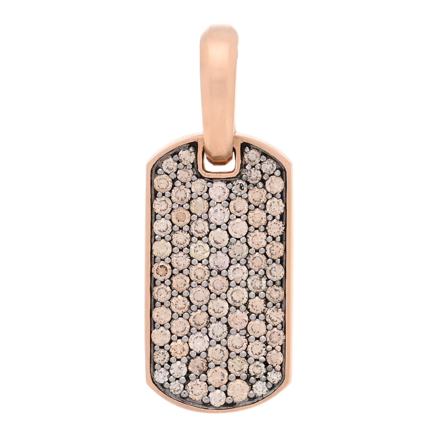 David Yurman 18K Rose Gold Cognac Diamond 21mm Chevron Dog Tag Pendant 1 of 3