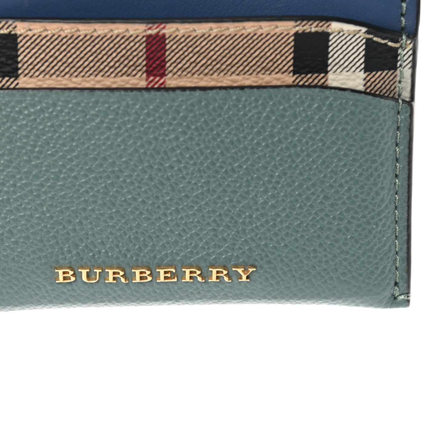 Soft Grain Calfskin Haymarket Check Izzy Card Case Eucalyptus Green Multicolor