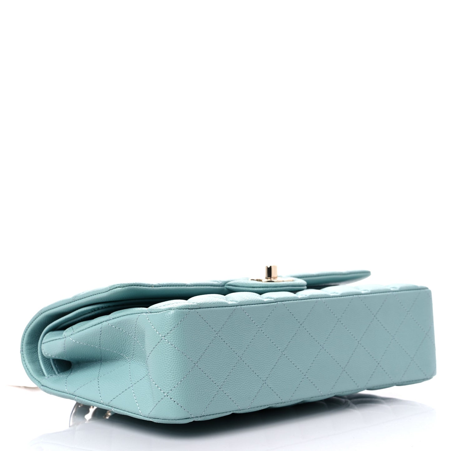 Caviar Quilted Medium Double Flap Light Blue