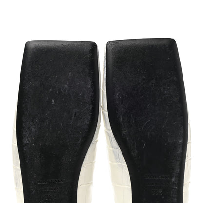 Balenciaga Calfskin Crocodile Embossed Double Square BB 5mm Mules 36.5 White 8 of 9