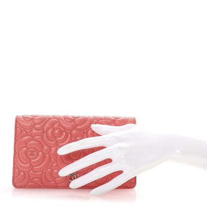 Chanel Lambskin Camellia Embossed Yen Wallet Pink 2 of 9