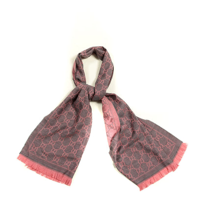 Gucci Wool Jacquard GG Monogram Sten Fringe Scarf Graphite Pink 1 of 3
