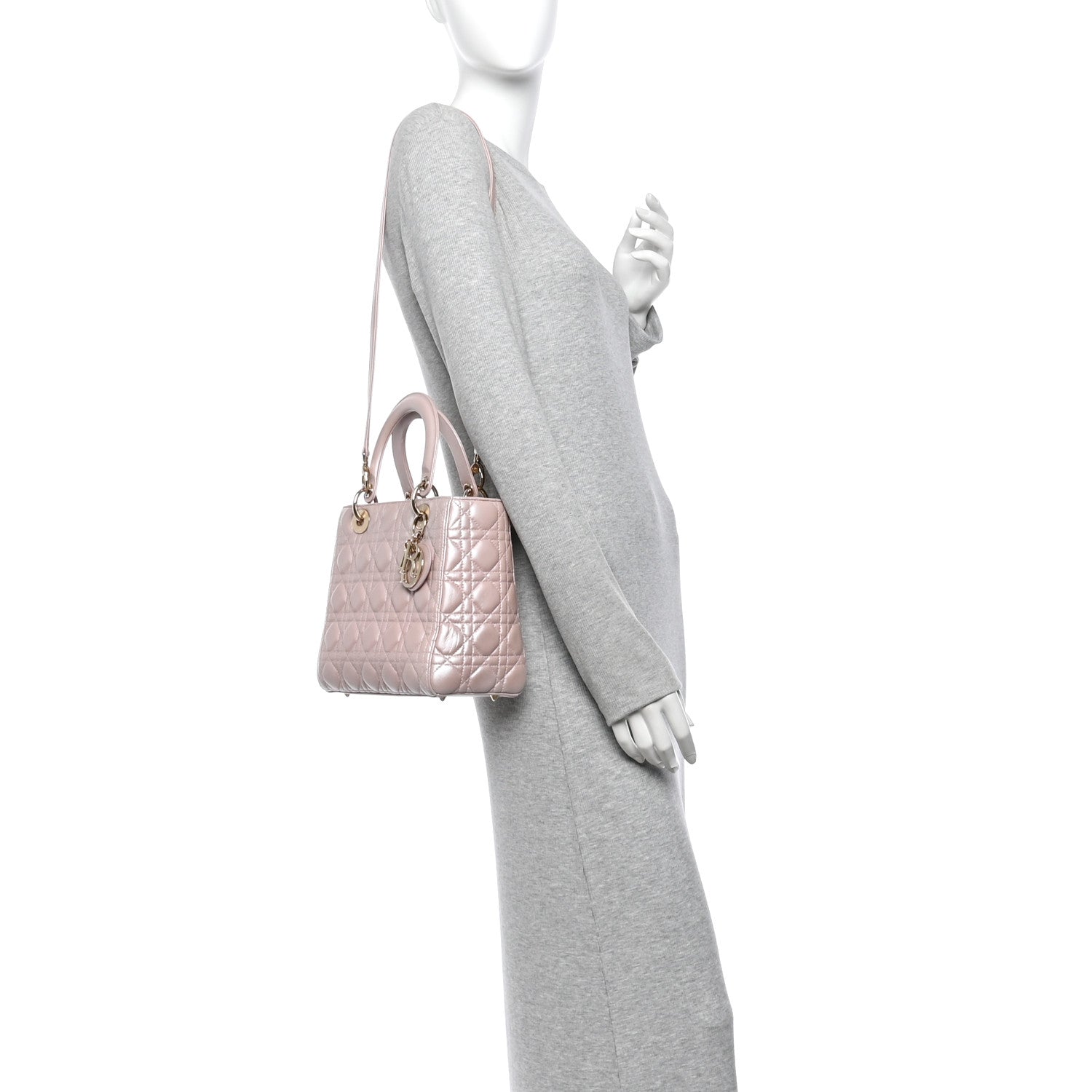 Christian Dior Pearly Lambskin Cannage Medium Lady Dior Lotus 2 of 13