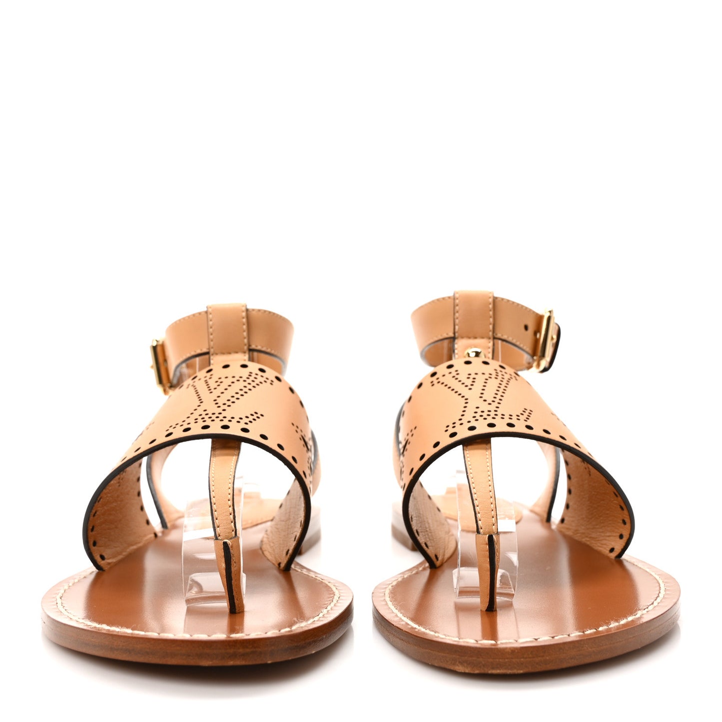 Soft Calfskin Perforated Horizon Flat Sandals 36.5 Natural