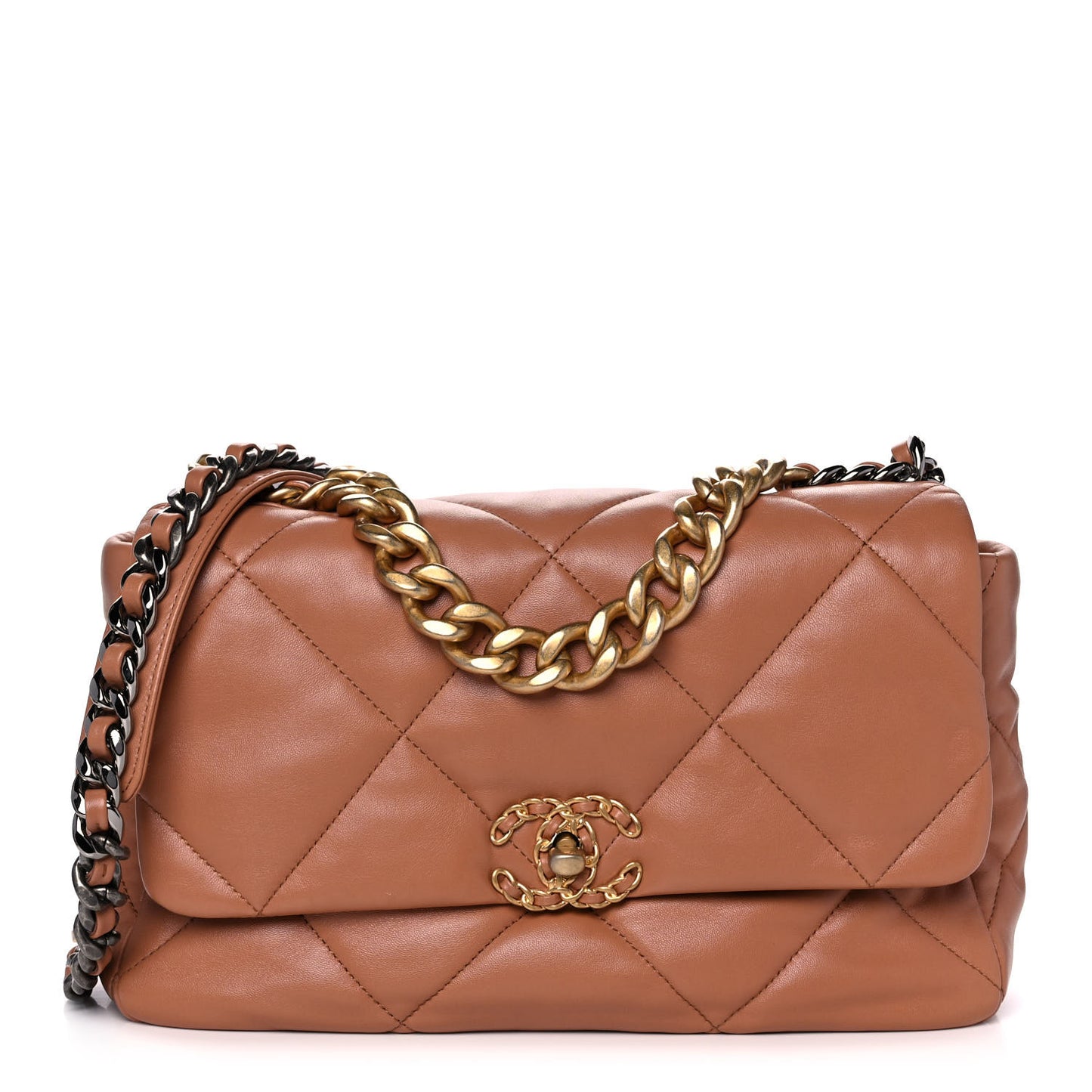 Lambskin Quilted Large Chanel 19 Flap Brown