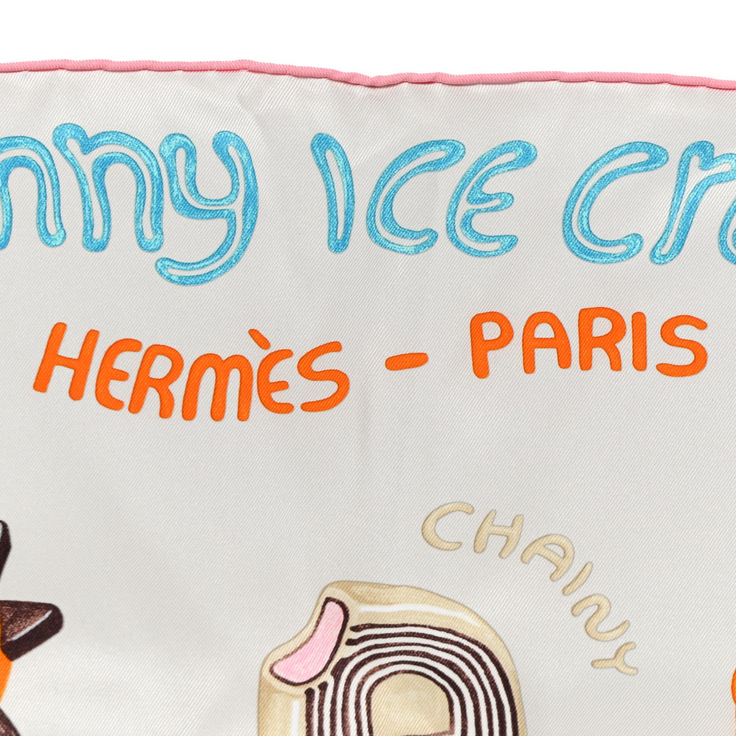 Silk Funny Ice Cream Scarf 70 Gris Perle Rose Multicolor