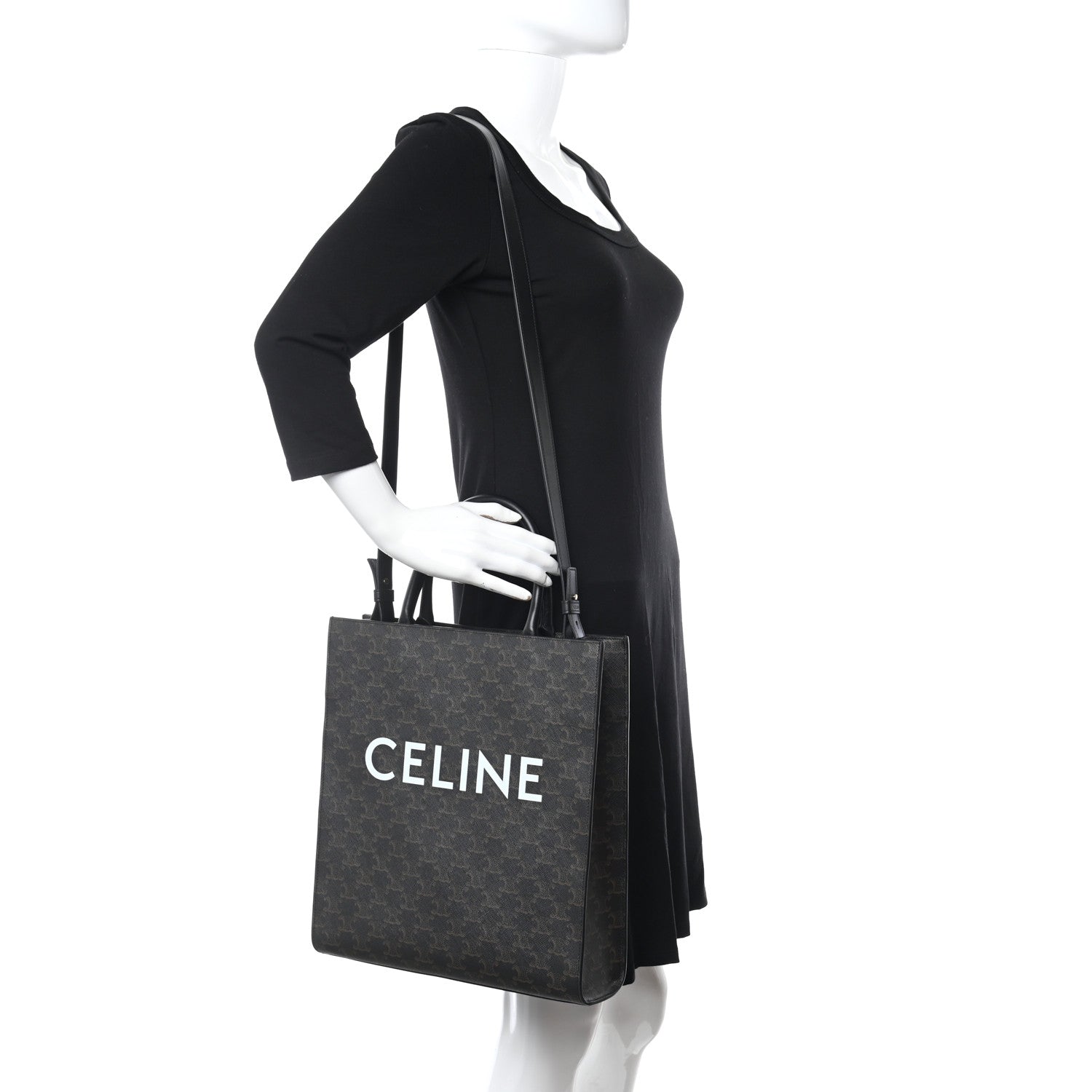 Celine Triomphe Canvas Calfskin Medium Vertical Cabas Black 2 of 11