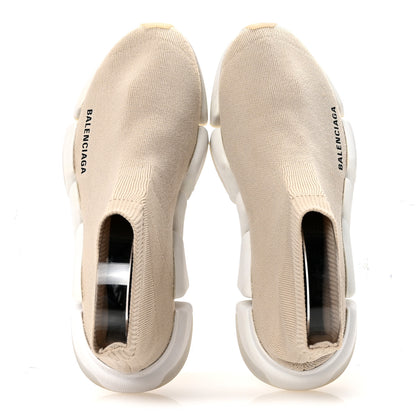 Balenciaga Ribbed Knit Womens Speed 2.0 Transparent Sole Sneakers 37 Light Beige White 2 of 9