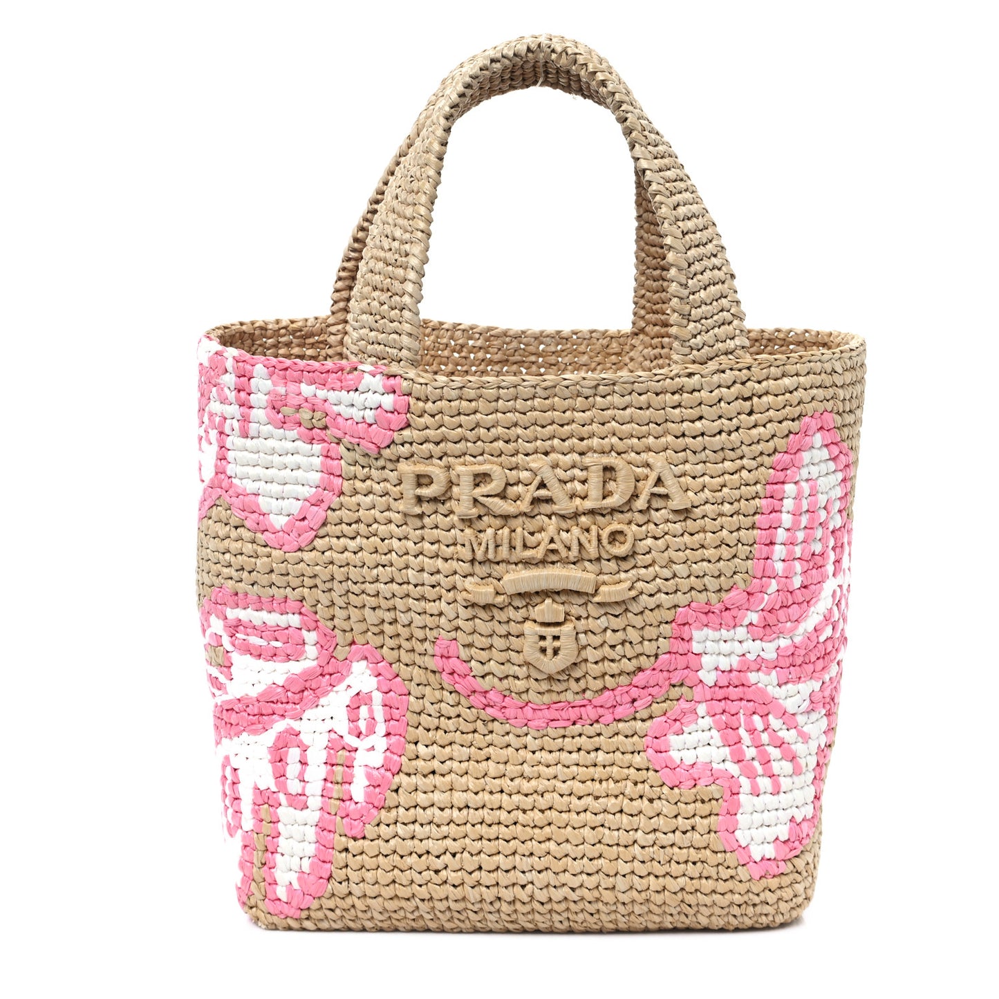 Yarn Raffia Effect Crochet Embroidered Floral Small Logo Tote Naturale Petalo