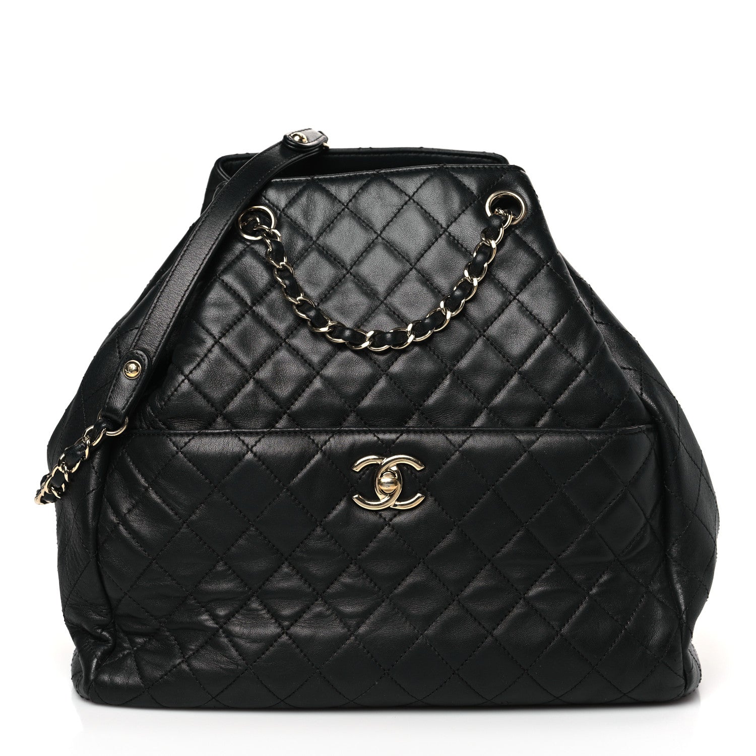 Chanel Lambskin Quilted Large Drawstring Bag Black 1 of 10