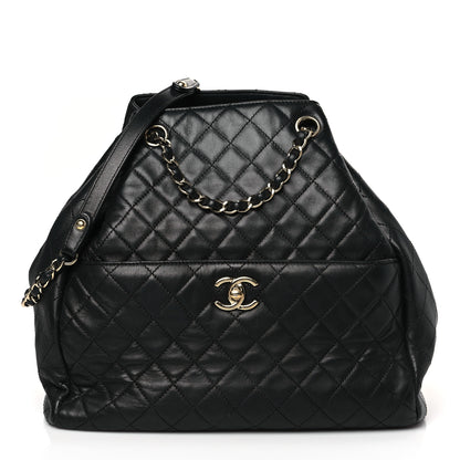 Chanel Lambskin Quilted Large Drawstring Bag Black 1 of 10