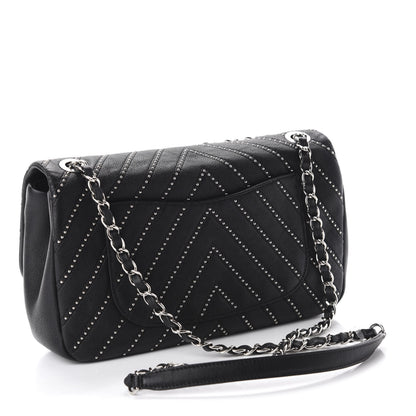 Chanel Calfskin Studded Chevron Quilted Medium Stud Wars Flap Black 3 of 10