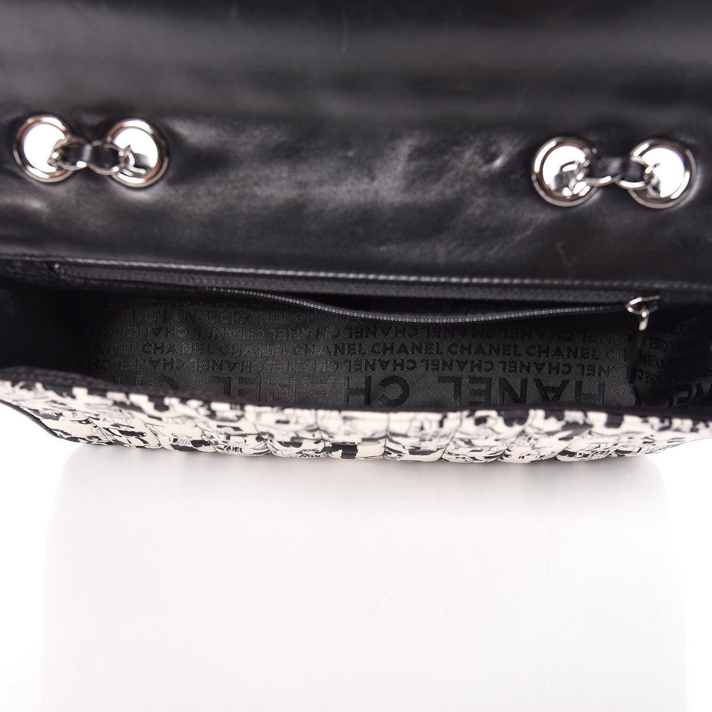 Silk Lambskin Coco Mademoiselle Scarf Flap Bag White Black