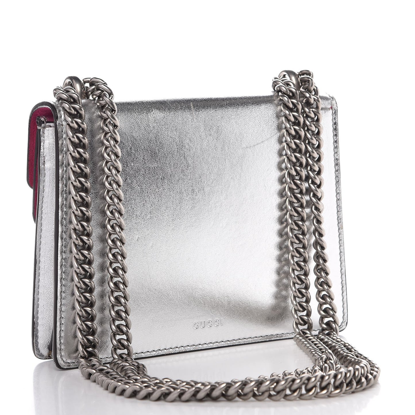 Metallic Calfskin Crystal Mini Dionysus Shoulder Bag Silver