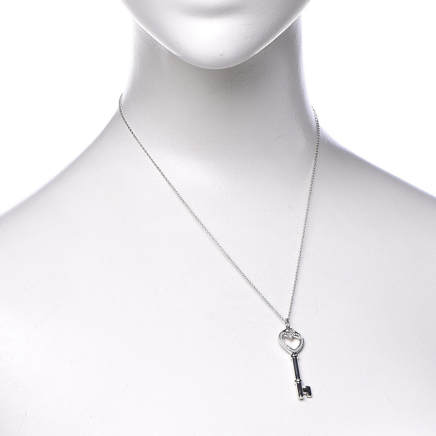 18K White Gold Diamond Medium Heart Key Pendant Necklace