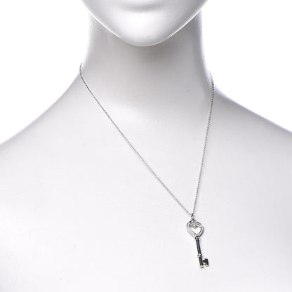 Tiffany 18K White Gold Diamond Medium Heart Key Pendant Necklace 2 of 7