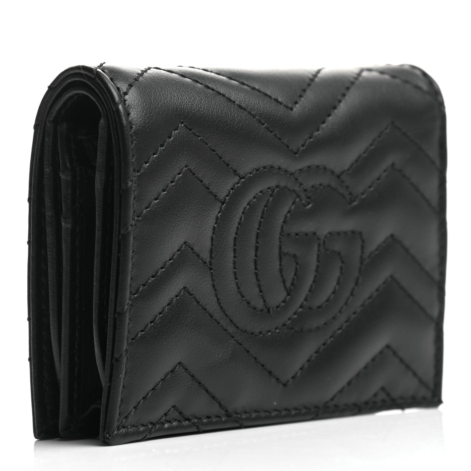 Gucci Calfskin Matelasse GG Marmont Card Case Wallet Black 3 of 7