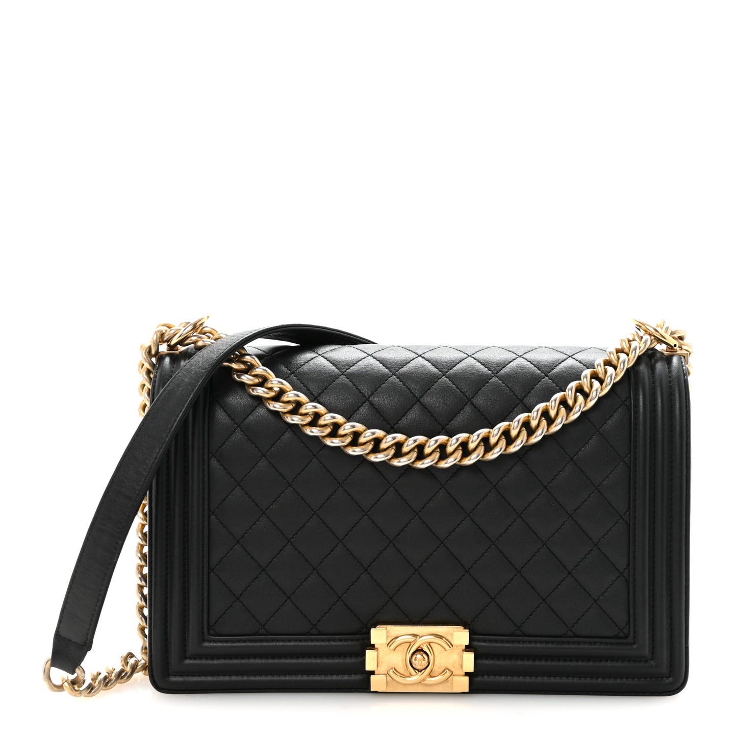 Calfskin Quilted New Medium Boy Flap Black
