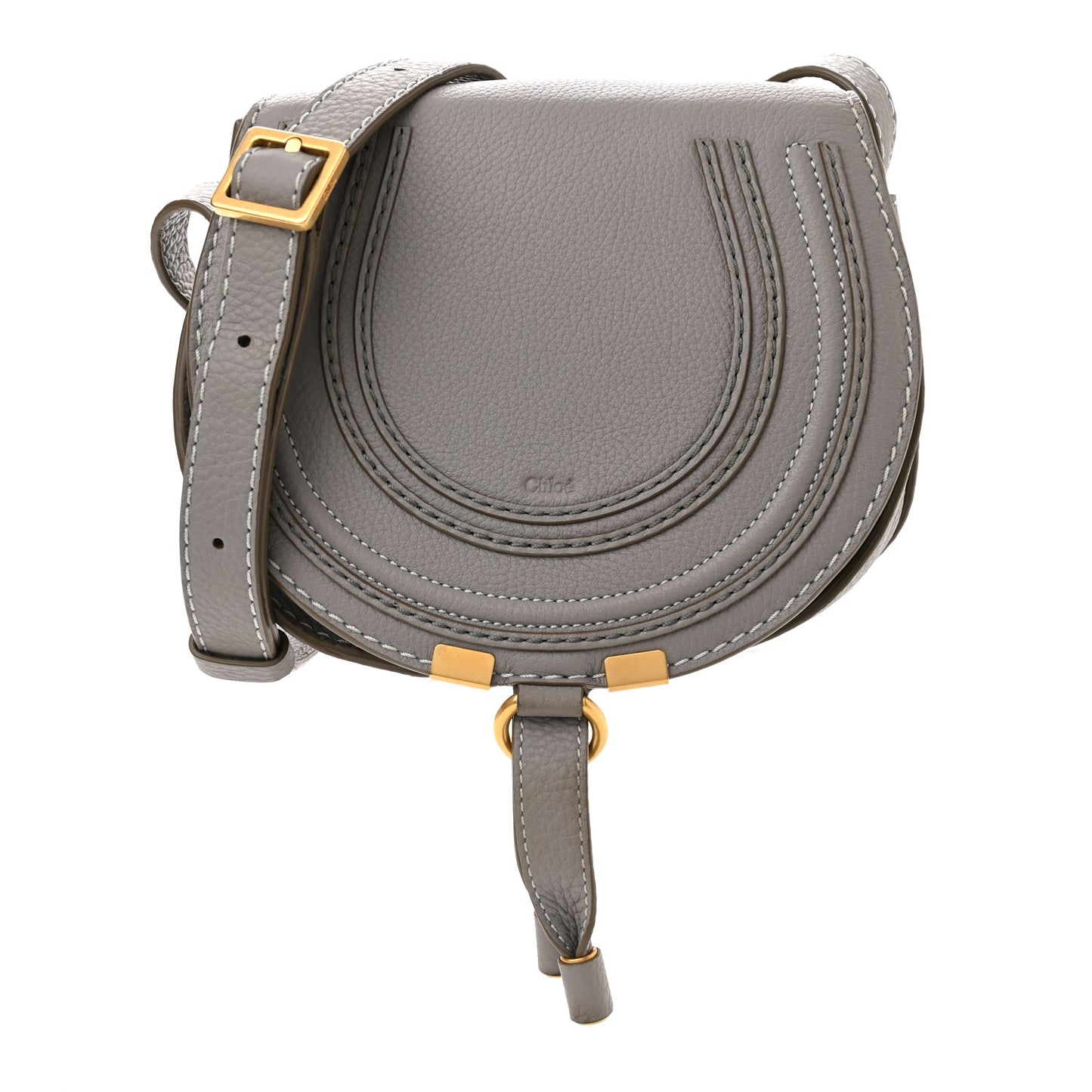 Calfskin Mini Marcie Round Crossbody Bag Grey