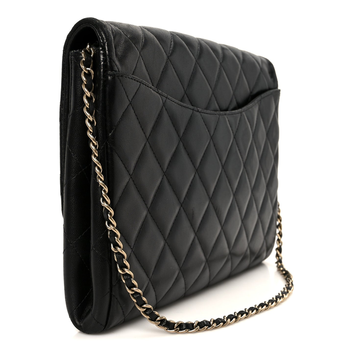Lambskin Quilted Clutch With Chain Flap Black
