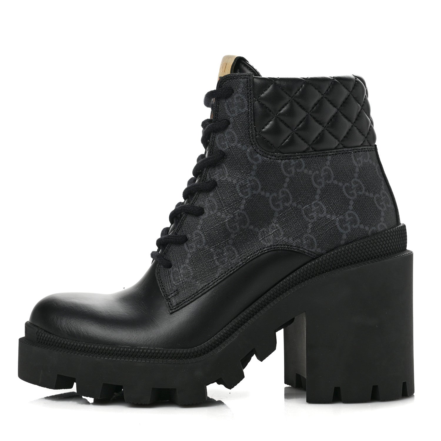 Gucci Apollo Calfskin GG Supreme Nappa Samoa Quilted Lace Up Ankle Boots 37 Black 1 of 7