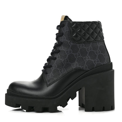 Gucci Apollo Calfskin GG Supreme Nappa Samoa Quilted Lace Up Ankle Boots 37 Black 1 of 7