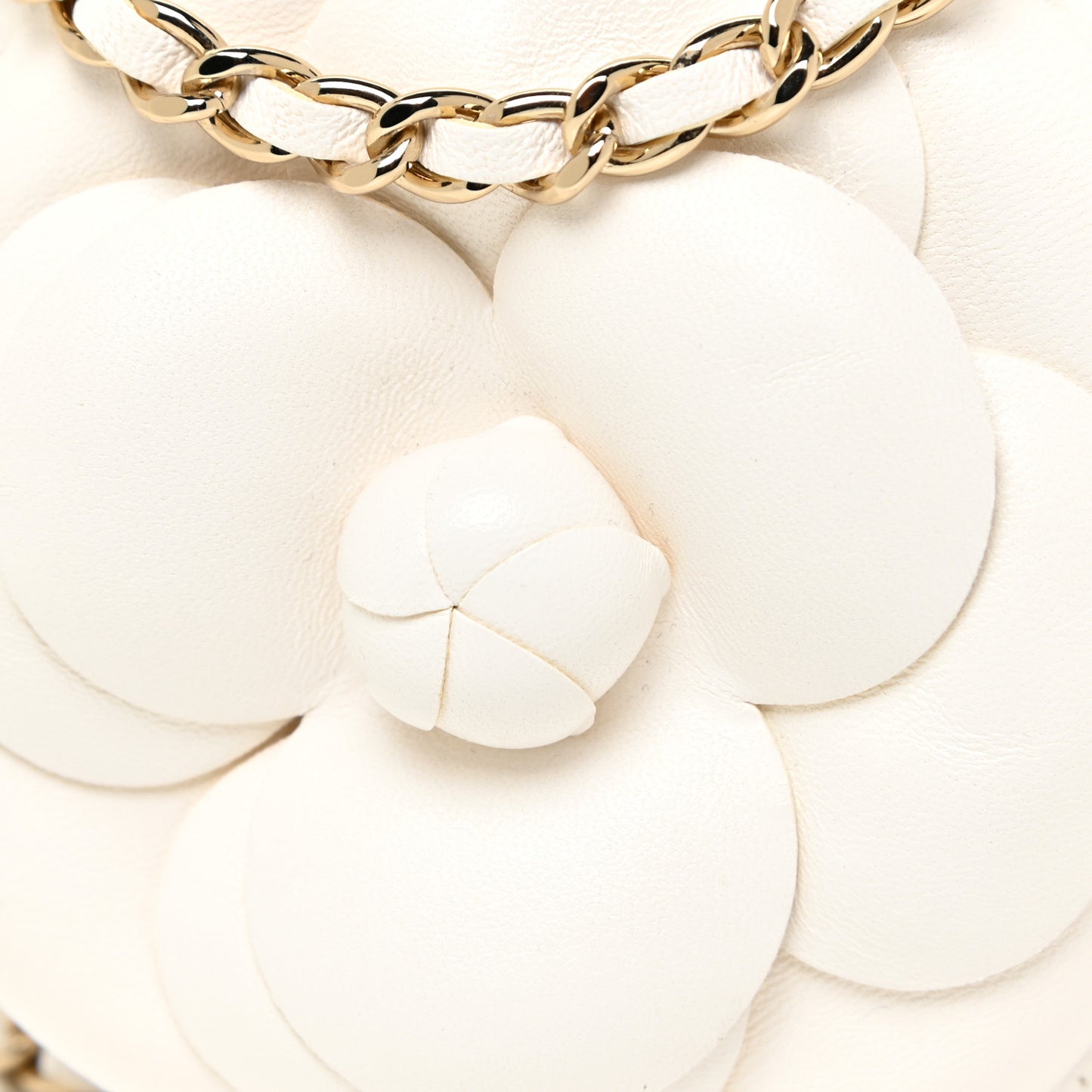 Lambskin Mini Camellia Bouquet Clutch With Chain White