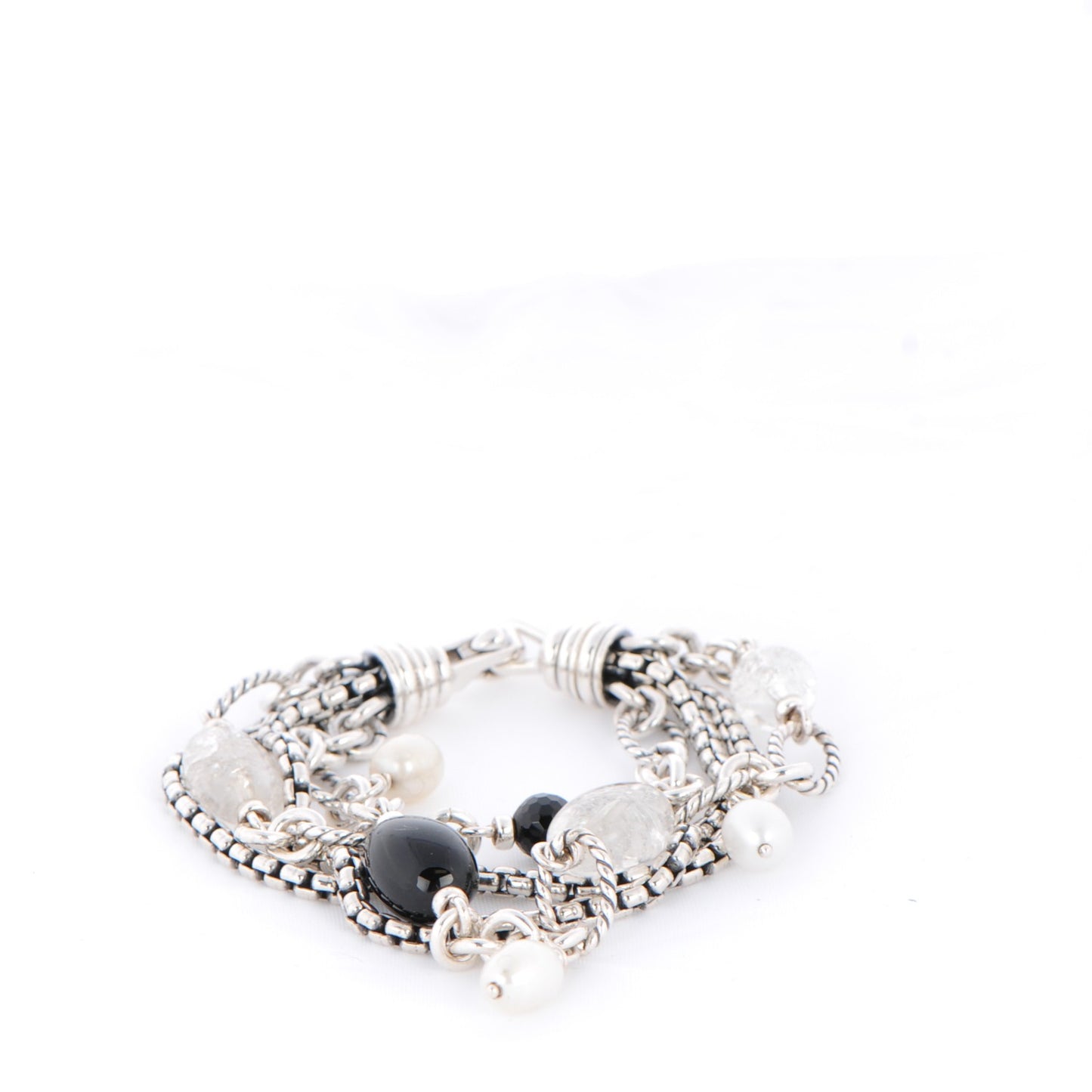 Sterling Silver Pearl Black Onyx 17mm Bijoux Multistrand Beaded Bracelet