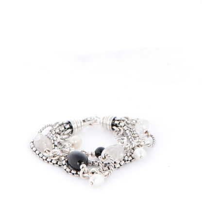 David Yurman Sterling Silver Pearl Black Onyx 17mm Bijoux Multistrand Beaded Bracelet 3 of 5